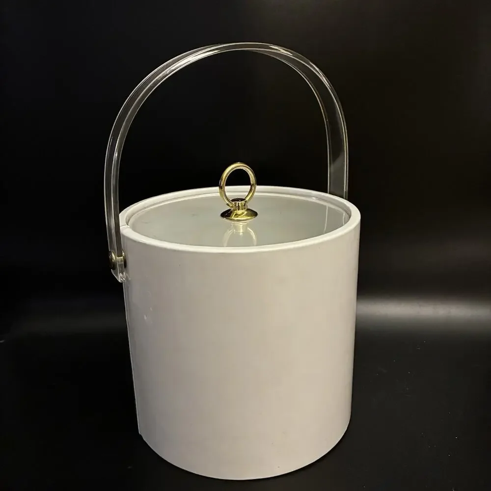 Vintage Sigma “The Tastesetter” White Ice Bucket Brass Lucite Handle & Lid USA